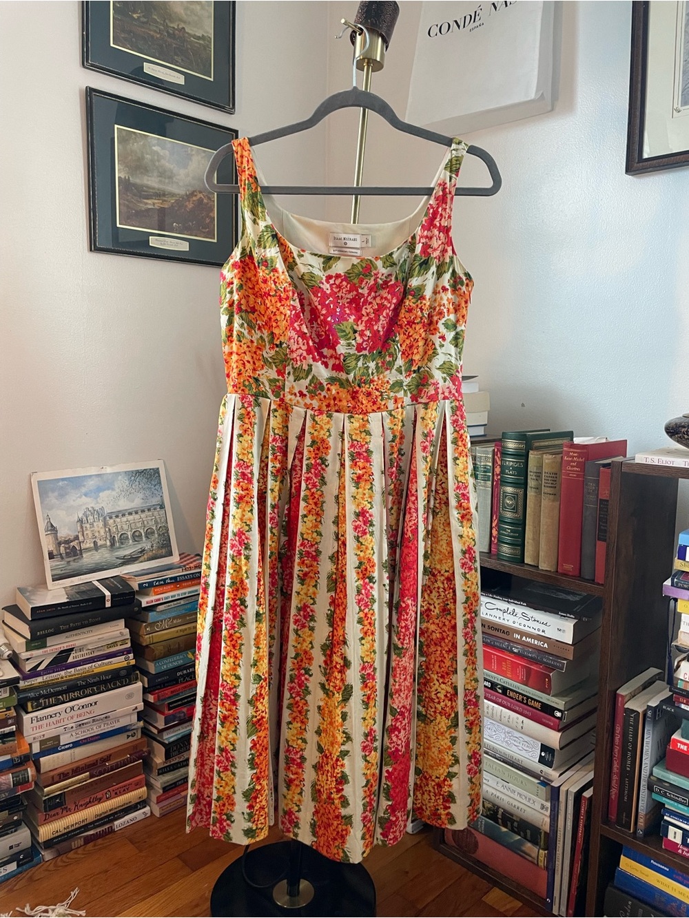 Isaac Mizrahi Floral Midi Dress in Pink, Orange & Green